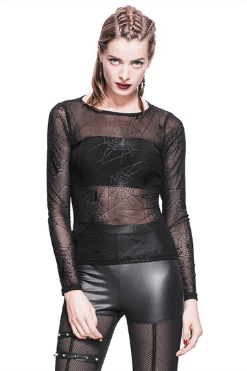 Women's Spider Web Black Top / Punk Rock Mesh Tops